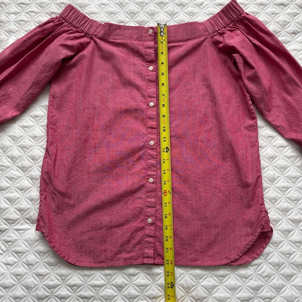 Banana Republic Factory Pink Chambray Button Down Back Off The Shoulder Top Sz S - Picture 15 of 15